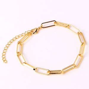 Minimalist gold-plated paperclip chain bracelet with a lobster clasp and extension chain
