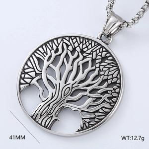 Detailed size view of silver tree of life pendant measuring 41mm and weighing 12.7g