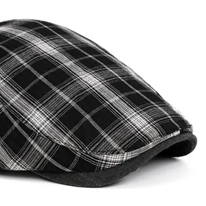 Béret rétro japonais à carreaux avec large visière pliable pour affiner le visage