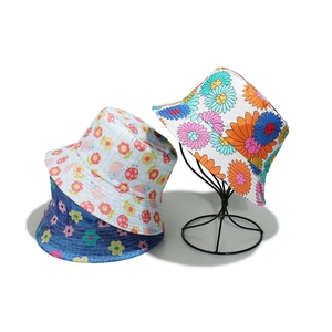 Floral cotton bucket hats for summer sun protection in colorful Hawaii beach holiday styles