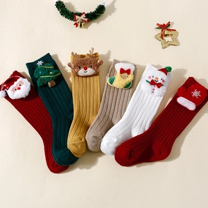 Set of 6 Christmas baby crew socks with 3D festive characters and ribbed cotton texture