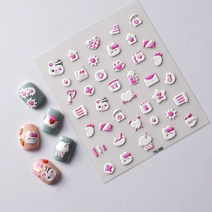 3D embossed cute rabbit nail art stickers with heart and cake patterns model TS-066