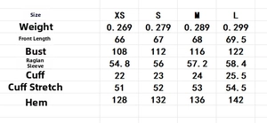 Detailed sizing chart for lace lantern sleeve blouse showing measurements for XS to L sizes