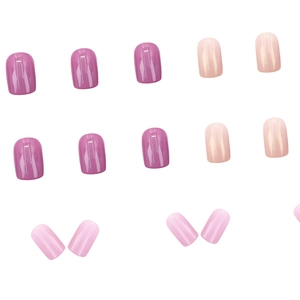 Short square lavender and pink gradient press-on nails with glossy finish 24pcs set