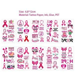 Waterproof pink ribbon breast cancer awareness tattoo stickers with hope and fight text