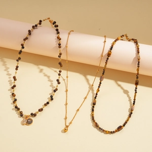 18k gold plated vintage tiger eye beaded necklace set for women with elegant pendants