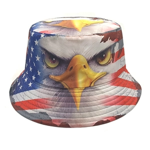 Eagle pattern fisherman hat with American flag print for outdoor sun protection