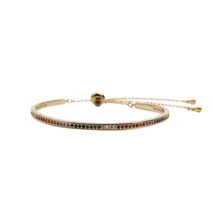 Elegant adjustable gold bracelet with rainbow gradient cubic zirconia stones set in metal