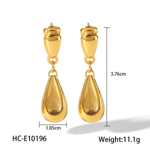 Detailed view of 18k gold plated stainless steel teardrop earrings showing dimensions