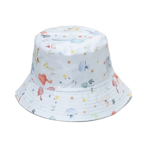 Weißer Fischerhut mit buntem Pilz- und Blumenmuster für Damen Sonnenschutz