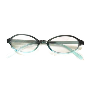 Retro oval eyewear frame with black and teal green gradient finish on white background
