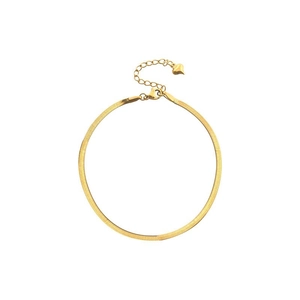 Minimalist gold snake chain anklet with adjustable heart pendant in polished finish
