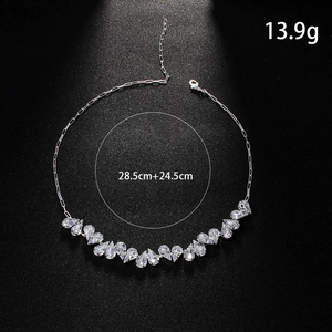 Elegant silver heart necklace with teardrop zircons and adjustable extender chain