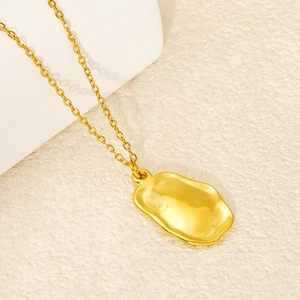 Minimalist irregular rectangle lava pendant necklace in gold-plated stainless steel