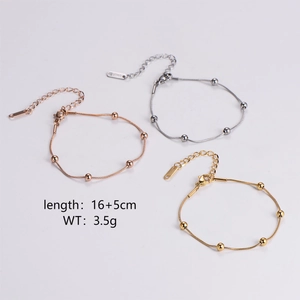 Stainless Steel Bead Bracelet For Women Snake Chain 18K Gold Plated Adjustable Minimalist Fashion Jewelry