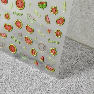 3D relief nail art stickers with 5D summer watermelon design and cute heart patterns
