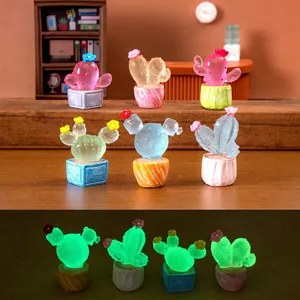 Luminous Mini Cactus Figurines Glow In The Dark Resin Translucent Jelly Miniature Potted Plant Desktop Ornaments