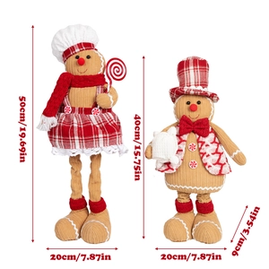 Christmas gingerbread man plush doll set with telescopic legs and chef hat decor