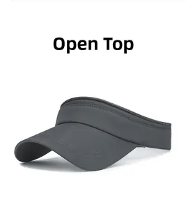 Detail view of dark grey open top sun visor hat with breathable fabric and stitched brim