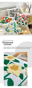Detailed close-up of premium tulip flower embroidery on thick 12A cotton canvas pillowcase