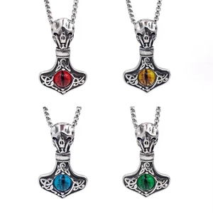Collier Pendentif Marteau De Thor Viking Mjolnir Acier Inoxydable Crâne Nœud Celtique Pierre Œil De Chat Bijoux Gothique Punk Rétro Pour Hommes