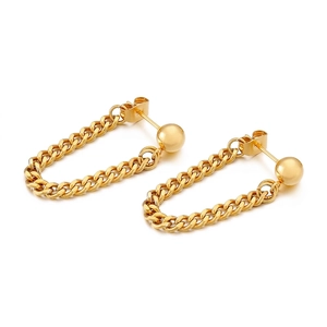 Fashion Stainless Steel Drop Earrings For Women Double Curb Chain Tassel Ball Stud Hoop Design Industrial Style