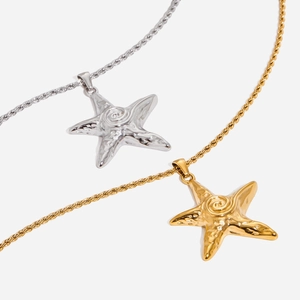 Starfish Pendant Necklace Stainless Steel 18K Gold Plated Rope Chain Waterproof Hypoallergenic Minimalist For Women
