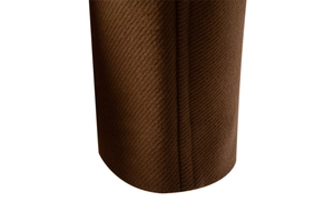 Macro shot of brown twill fabric texture and hem detail on a men's casual business coat