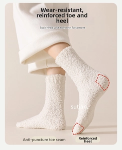 Détail de la pointe et du talon renforcés sur les chaussettes d'hiver en polaire corail