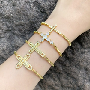Kreuz Anhänger Armband Kupfer 18K Vergoldet Zirkon Einstellbare Schiebeschnalle Mode Schmuck Für Frauen