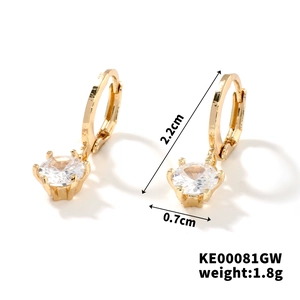 Detail view of gold zircon earrings showing size 2.2cm by 0.7cm and weight 1.8g