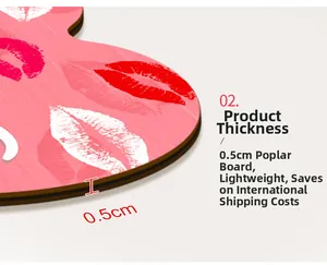 Detail view of 0.5cm thick poplar wood heart plaque with colorful lipstick patterns