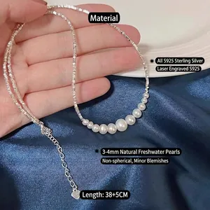 Elegant S925 silver necklace featuring gradient freshwater pearls on a velvet background