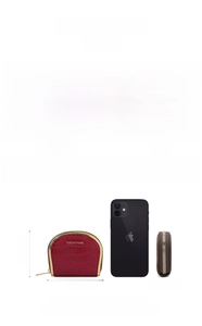 Detailed size comparison of the red crocodile pattern mini wallet next to a smartphone