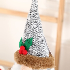 Nordic Christmas gnome plush doll with gray knitted hat and red berry decorations