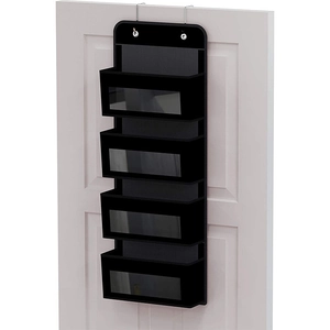 Black 4-tier over-the-door organizer with transparent windows for home storage