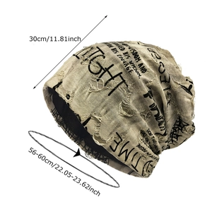 Vintage khaki ripped slouchy beanie with letter print for street style outdoor wear