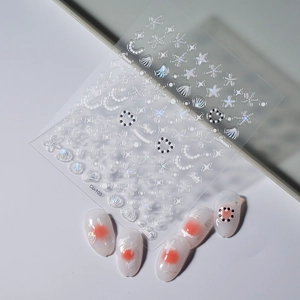 Autocollants nail art 5D étoile de mer coquillage avec texture relief irisée et perles