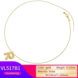 Polished gold brass chubby letter R balloon pendant necklace with minimalist curb chain