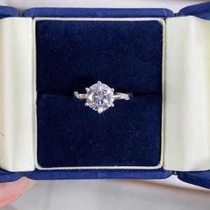 Bague en Argent Sterling 925 Avec Moissanite de 2 Carats pour Femme Classique Forme Ronde Brillant Strass Bijoux de Mariage