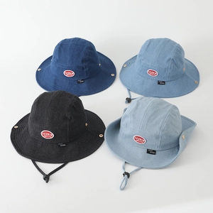 Outdoor denim bucket hats for children with adjustable chin straps and side snap buttons
