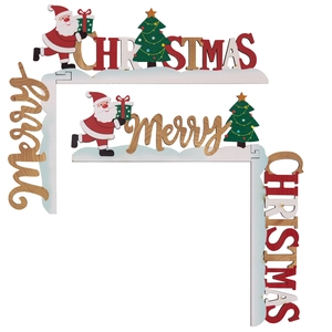 Wooden Merry Christmas door frame decor featuring Santa Claus and tree on white background