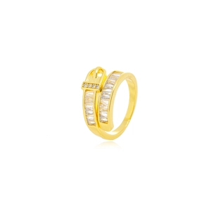 Chic gold belt buckle ring for women with sparkling cubic zirconia stones