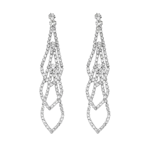 Sparkling silver long tassel drop earrings with full rhinestone inlay for bridal wear