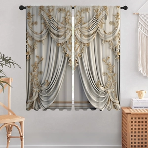 Close-up of 3D digital printed floral pattern and gold texture on luxury curtains