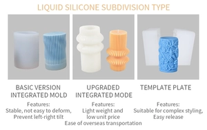 Three types of spiral silicone molds for DIY candle making showing different textures and shapes