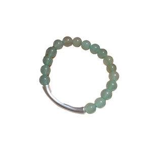 Minimalist green aventurine beaded bracelet with matte silver tube for women