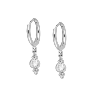 Minimalist S925 silver hoop earrings with round cubic zirconia pendants in a classic design