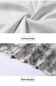 Detail des weißen Rippenfutters und des grauen Batik-Saumdesigns der Camouflage-Jacke