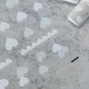 5D stereoscopic white heart nail art stickers with matte texture on transparent film